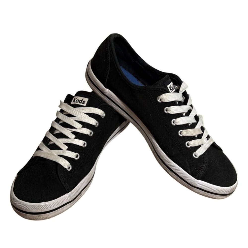 Keds Kickstart Sneakers Womens Sz 8 Black Canvas Laces Ortholite Insole WF54684